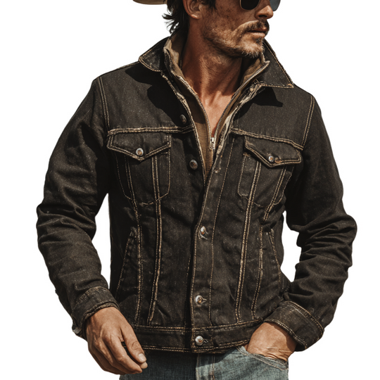 Men's Retro Western Style Lapel Denim Jacket DTT25081113