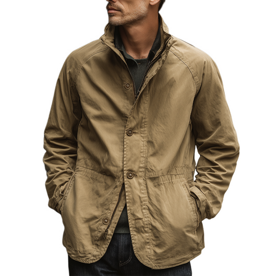 Men's Casual Solid Color Cotton Stand Collar Zipper Jacket DTT25080716