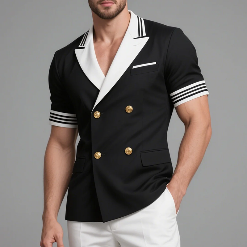 Men's Lapel Double Breasted Short Sleeve Blazer DTT25071520