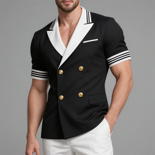Men's Lapel Double Breasted Short Sleeve Blazer DTT25071520