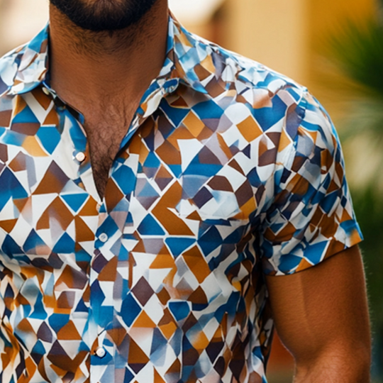 Men's Retro Casual Geometric Print Lapel Short Sleeve Shirt 9911546249400