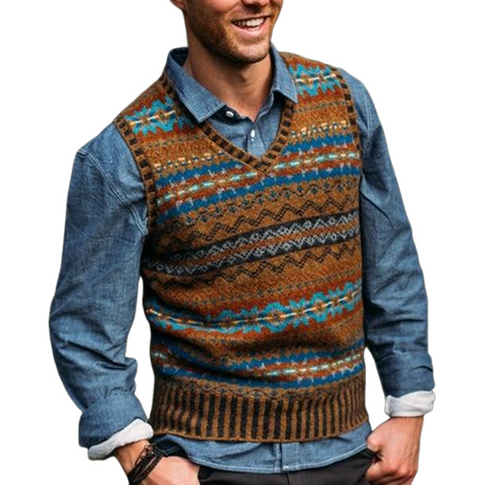 Men's Retro Geometric V-Neck Sleeveless Knit Vest 9891528638648