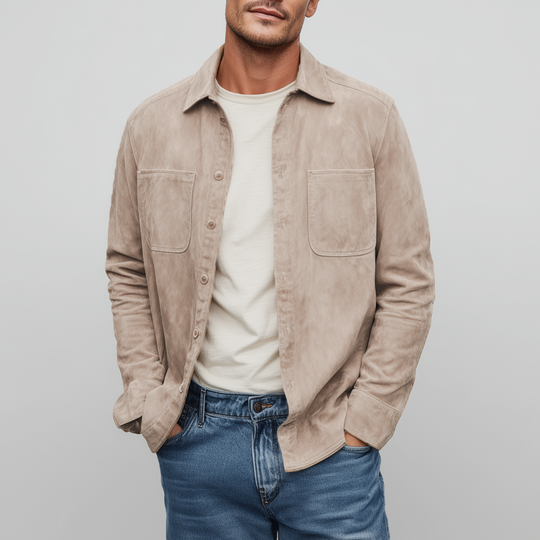 Men's Classic Casual Thin Suede Solid Color Multi-Pocket Long Sleeve Shirt DTT25072110