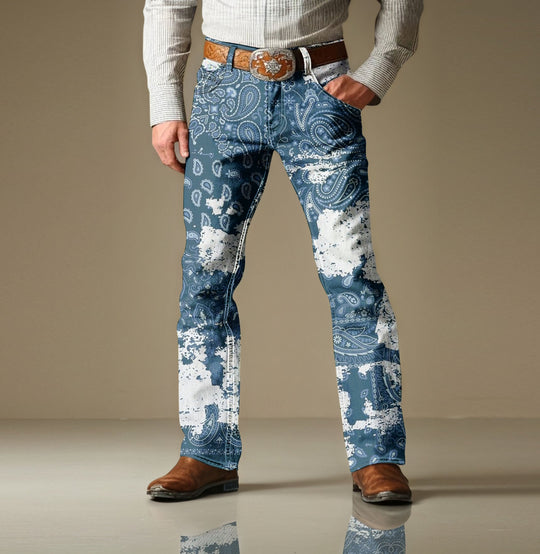 Men's Ink Splashes Print Side Pocket Straight Leg Pants 9945657540792