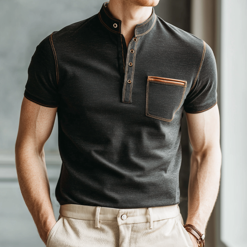 Men's Classic Business Cotton Stand Collar Short-sleeved T-shirt DTT25071601