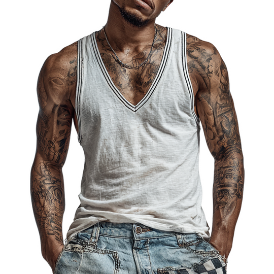 Men's Cotton Blend Loose V-Neck Tank Tops DTT25062309