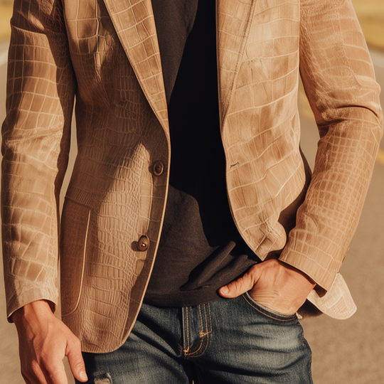 Men's Classic Retro Western Style Textured Matte Leather Single-breasted Slim-fit Blazer DTT25080717