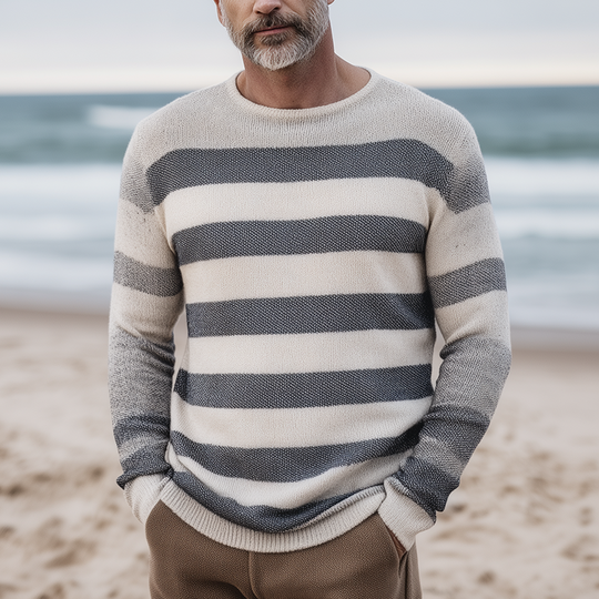 Men's Fashion Striped Knitted Long Sleeve Sweater DTT25081809