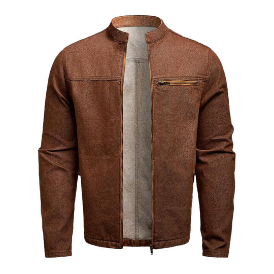 Men's Stand Collar Zipper Denim Jacket 9899737743544