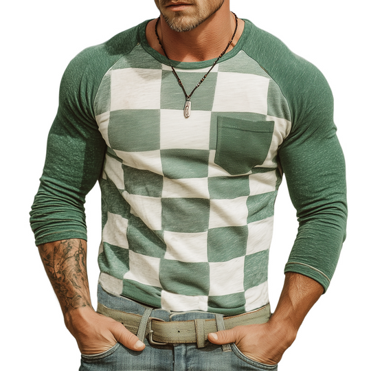 Men's Classic Checkerboard Cotton Long Sleeve T-Shirt DTT25072308