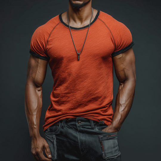 Men's Casual Breathable Skin-friendly Cotton Colorblock Round Neck Slim Short-sleeved T-shirt DTT25072205