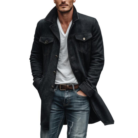 Men's Vintage Wool Blend Notch Lapel Single-breasted Slim Fit Mid-length Coat DTT25082716