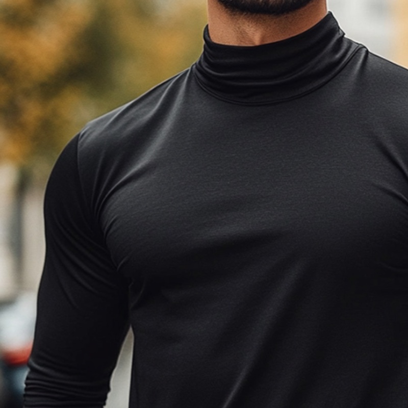 Men's Retro Casual Solid Color High Neck Long Sleeve T-Shirt 9903253029048