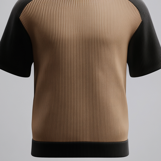 Men's Crew Neck Short Sleeve Ribbed Knit Colorblock T-Shirt 9913235341496