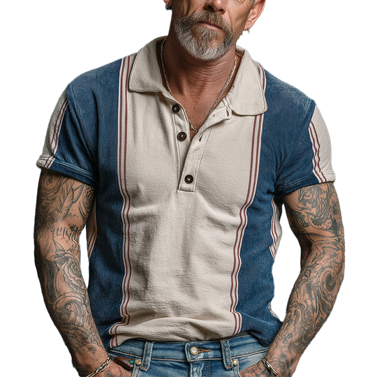 Men's Summer Retro Printed Cotton Blended Short Sleeve Polo Shirt DTT25071615