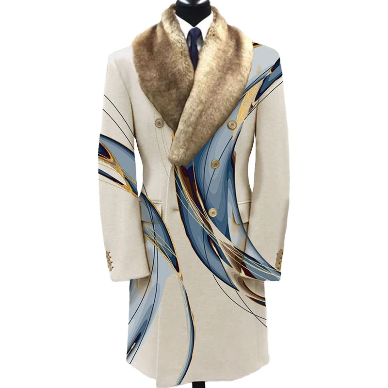 Men's Fashion Casual Fur Lapel Collar Graphic Pattern Long Sleeve Coat 9888554909880