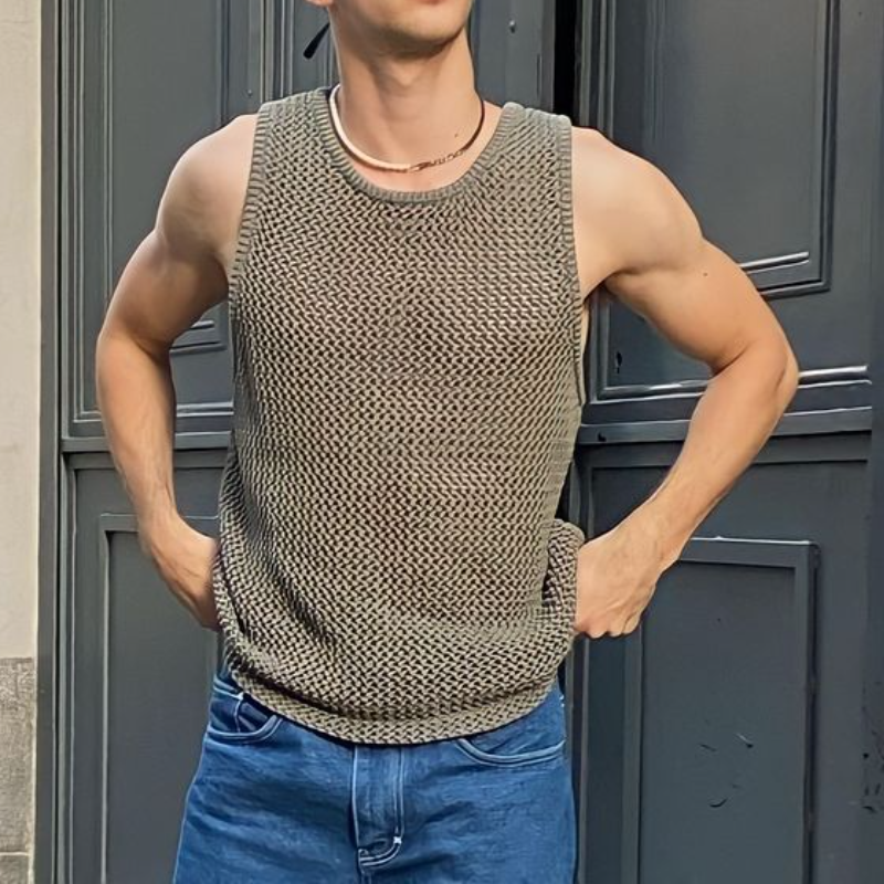 Men's Casual Round Neck Loose Knitted Tank Top 9903253356728