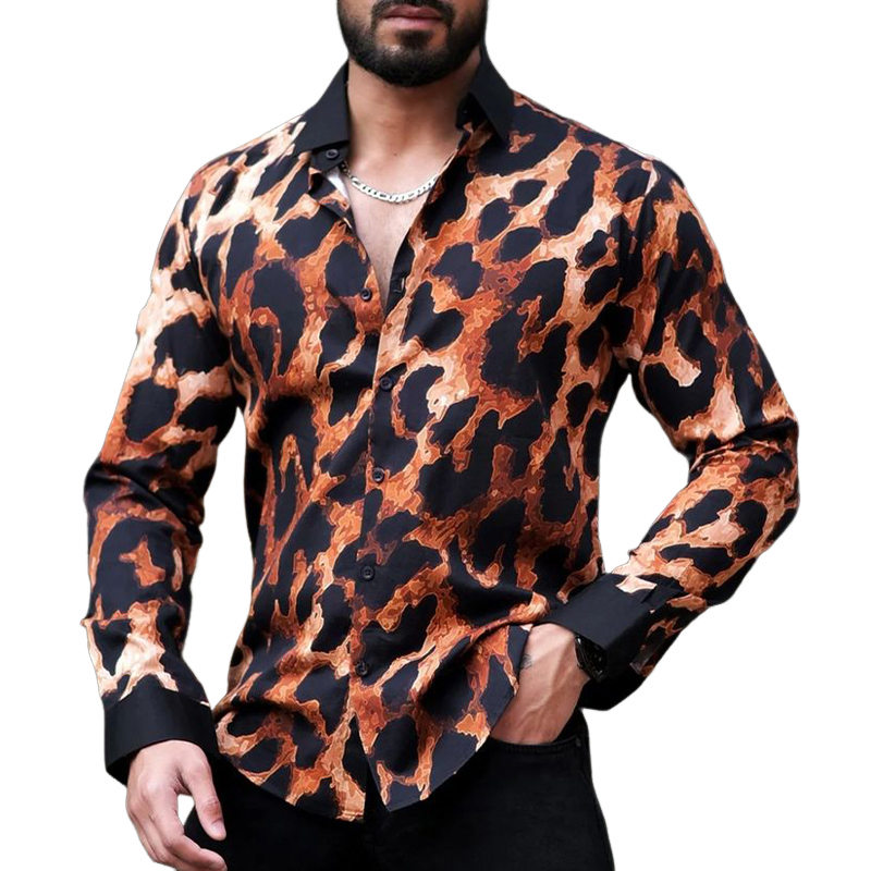 Men's Casual Vintage Leopard Print Long Sleeve Shirt 9905396547768