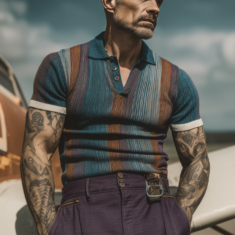 Men's Colorful Knitted Short-Sleeved Polo Shirt DTT25063012
