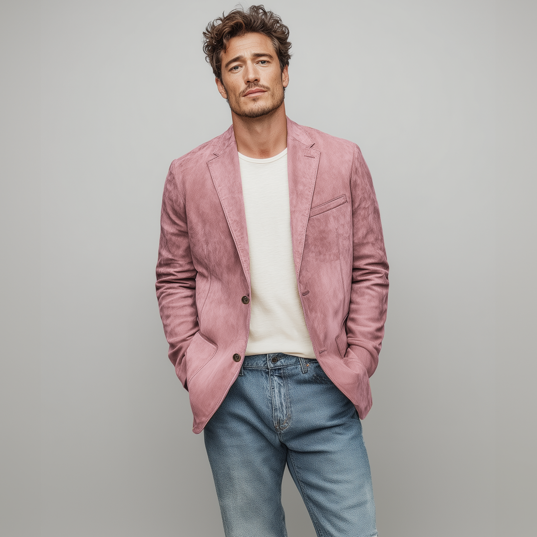 Men's Spring Fashion Casual Solid Color Thin Suede Single Breasted Blazer DTT25072103