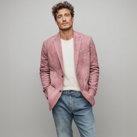 Men's Spring Fashion Casual Solid Color Thin Suede Single Breasted Blazer DTT25072103