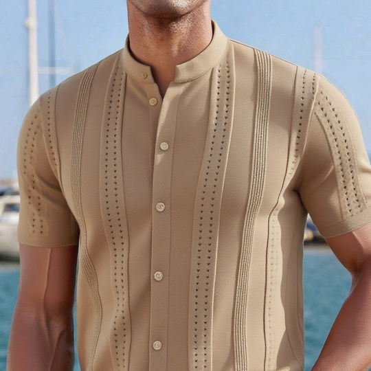 Men's Fashion Solid Stand Collar Short Sleeve Shirt DTT25061814