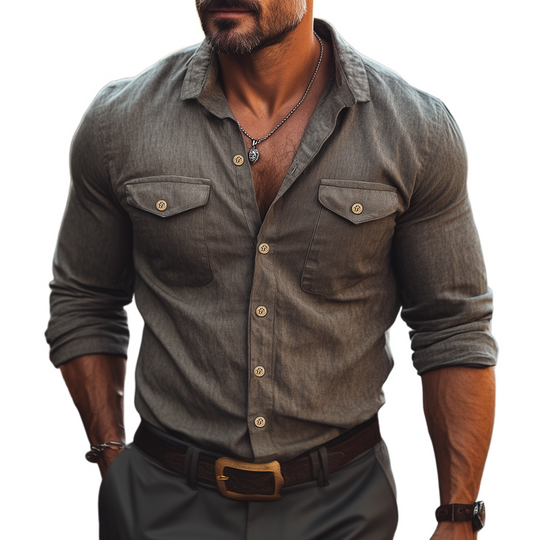 Men's Spring And Autumn Business Retro Long-sleeved Shirt DTT25082038