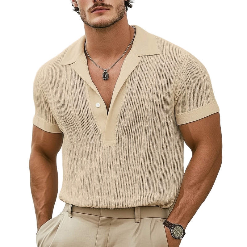 Men's Summer Classic Knitted Breathable V Neck T-Shirt DTT25063004