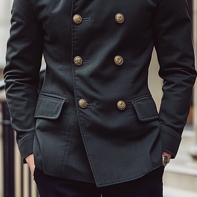 Men's Double-breasted Thin Stand Collar Blazer DTT25073012