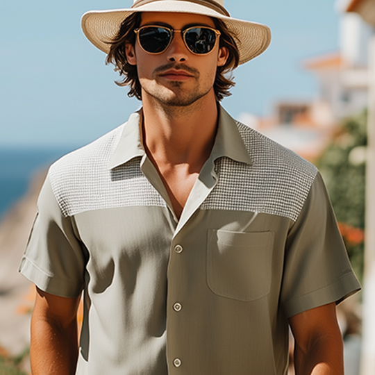 Men's Spring And Summer Fashion Casual Lyocell Tweed Short Sleeve Shirt DTT25062303