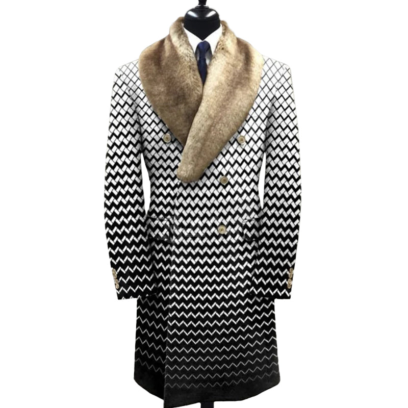 Men's Fashion Casual Fur Lapel Collar Graphic Pattern Long Sleeve Coat 9888554909880