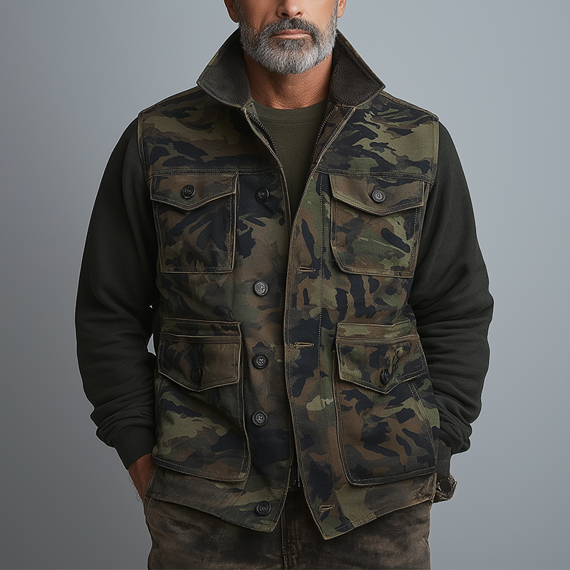 Men's Vintage Camouflage Cotton Blend Vest DTT25081116