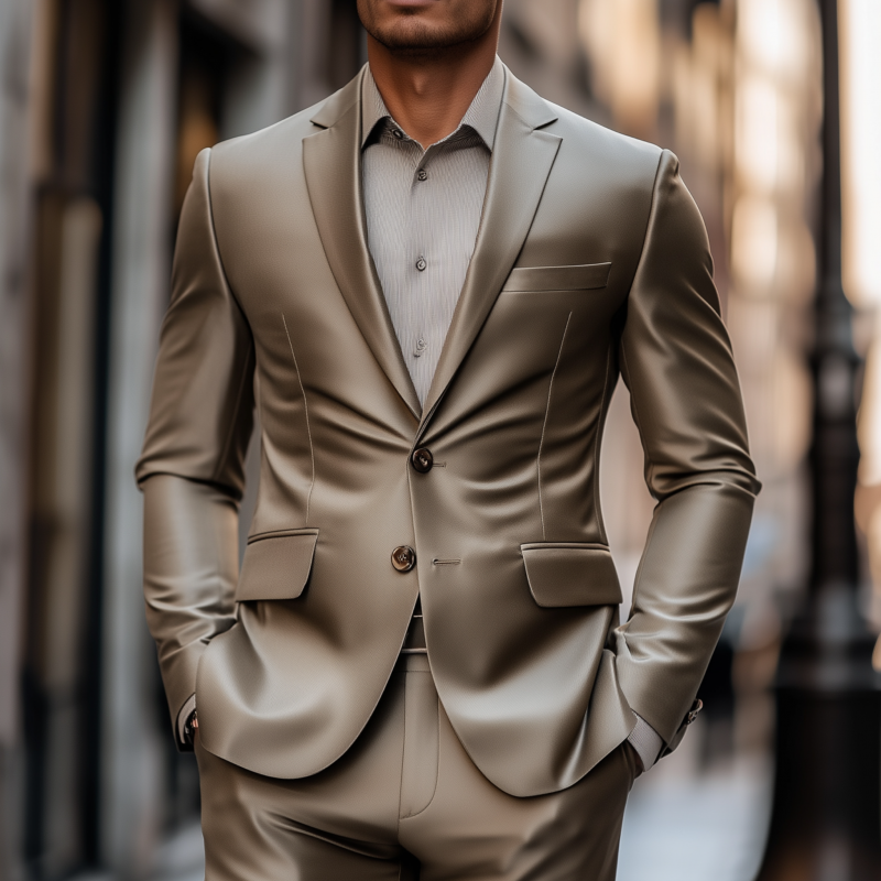 Men's Vintage Elegant Solid Color Satin Notch Lapel Single Breasted Slim Fit Blazer DTT25080108