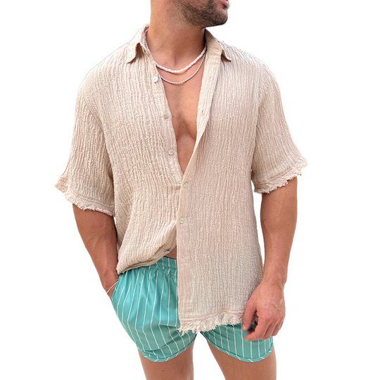 Men's Solid Color Casual Loose Texture Short-sleeved Shirt DTT25071103