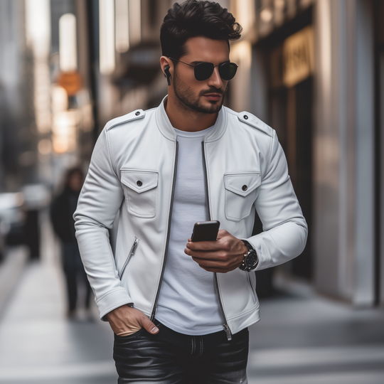 Men's Casual Solid Color Faux Leather Stand Collar Zipper Multi-Pocket Slim Fit Motorcycle Jacket DTT25073119