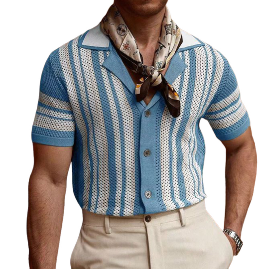 Men's Summer Colorblock Mesh Knit Short Sleeve Shirt DTT25061709
