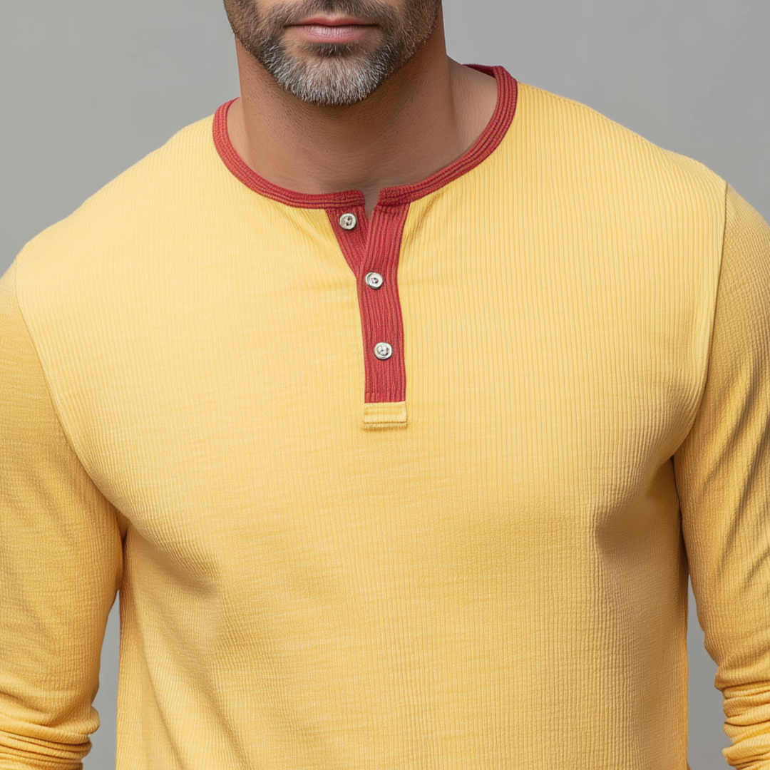 Men's Classic Casual Henley Collar Ribbed Slim Fit Long Sleeve T-Shirt DTT25080608