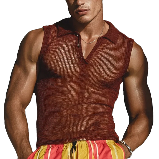 Men's Knitted Polo Neck Sleeveless Tank Top DTT25071519