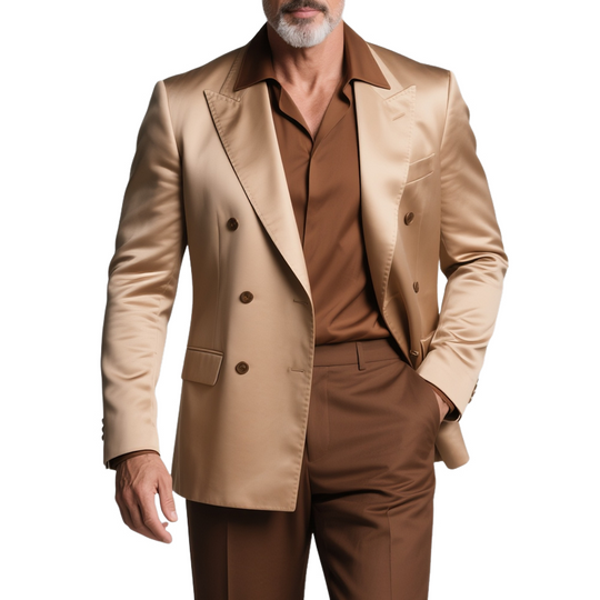 Men's Solid Satin Peak Lapel Double Breasted Casual Blazer DTT25072919