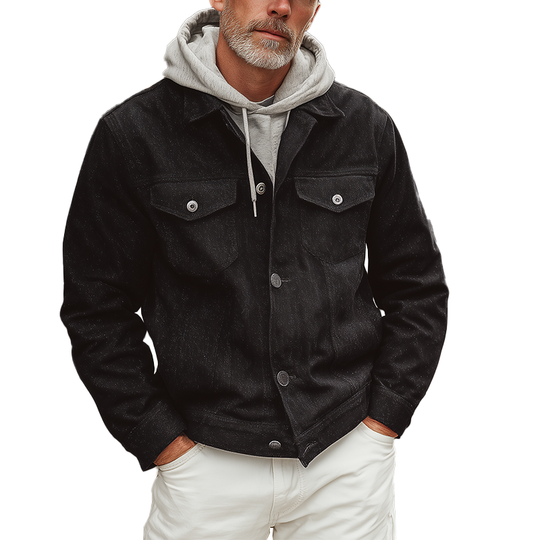 Men's Vintage Washed Heathered Denim Jacket DTT25081804