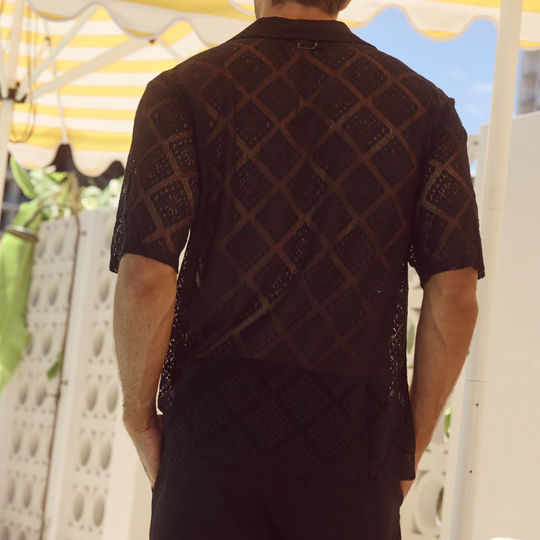Men's Spring And Summer Fashion Casual Lace Slightly Transparent Sexy Short-sleeved Shirt DTT25070801
