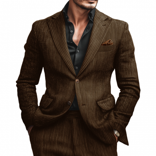 Men's Vintage Wool Blend Striped Peak Lapel Single-breasted Slim-fit Warm Blazer DTT25082202