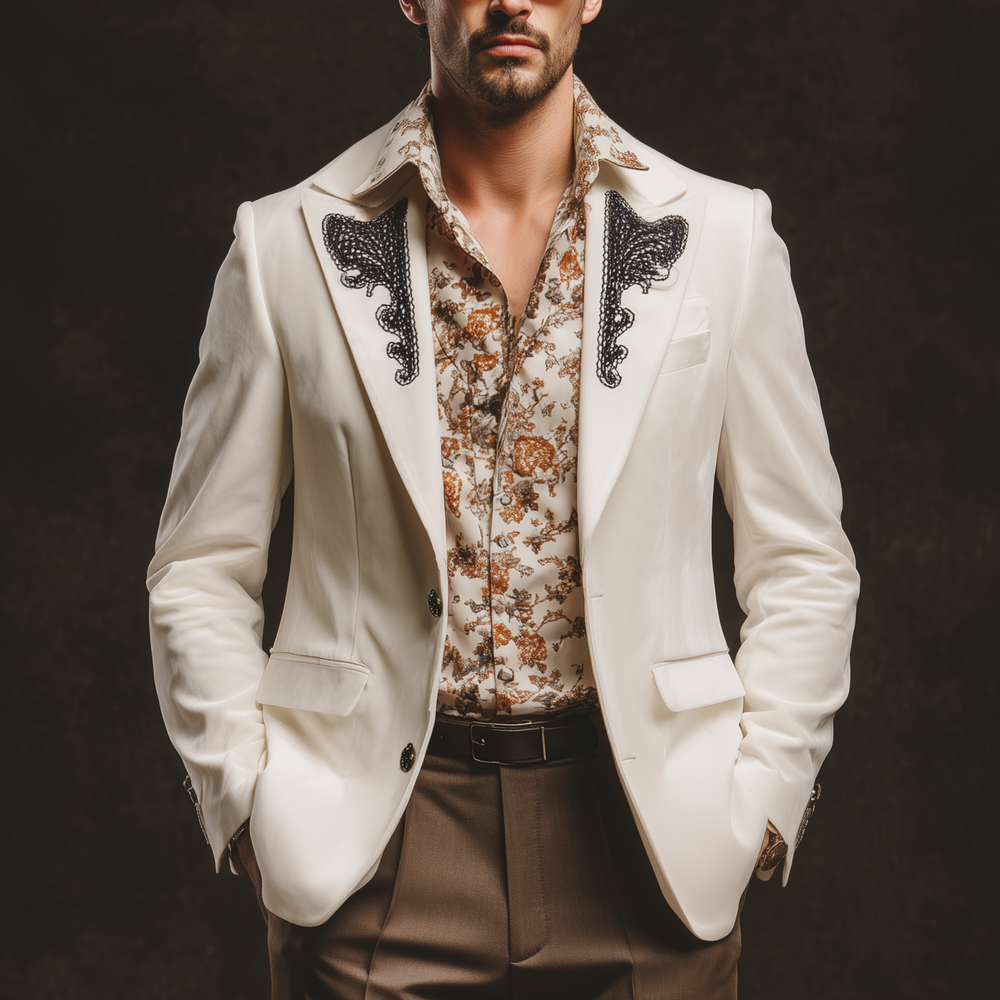 Men's Classic Vintage Gentleman Collar Embroidered Velvet Single-breasted Blazer DTT25080416