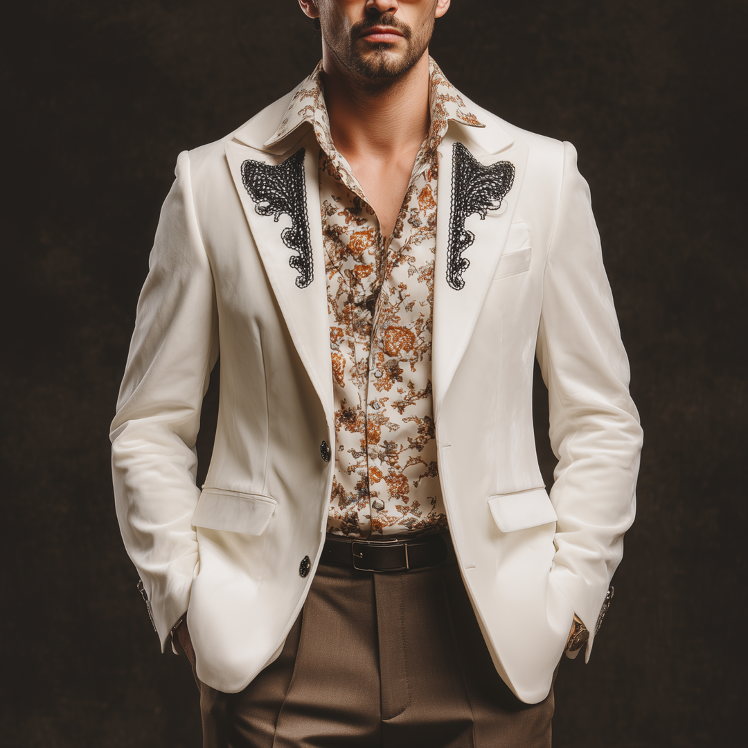 Men's Classic Vintage Gentleman Collar Embroidered Velvet Single-breasted Blazer DTT25080416