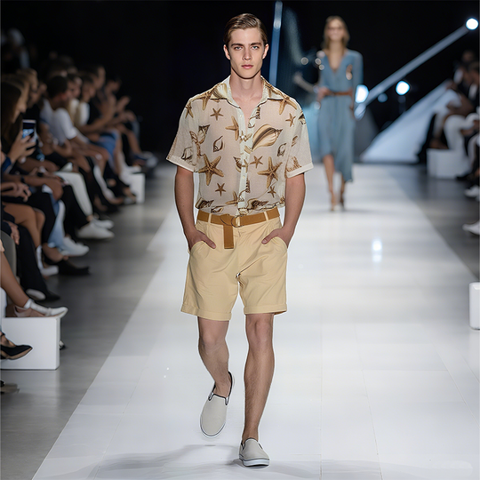 Men's Spring And Summer Fashion Casual Slightly Transparent Cool Chiffon Printed Short-sleeved Shirt DTT25062513