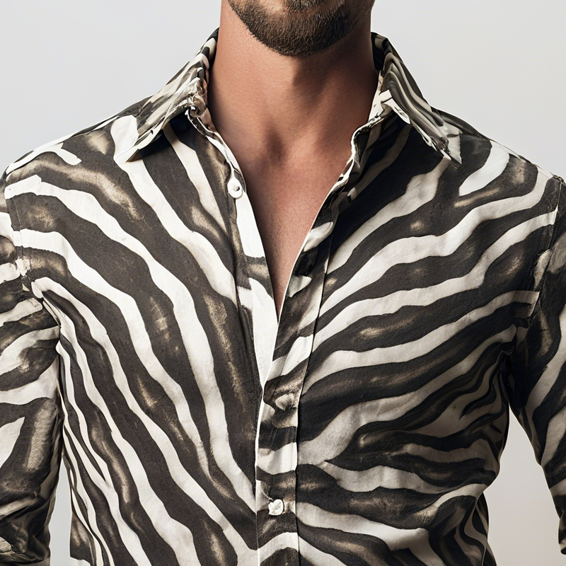 Men's Zebra Print Lapel Long Sleeve Shirt DTT25072520