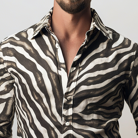 Men's Zebra Print Lapel Long Sleeve Shirt DTT25072520