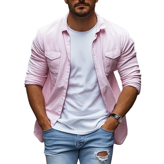 Men's Basic Solid Color Cotton Blend Long Sleeve Shirt DTT25072519
