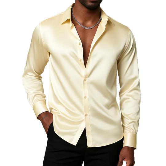 Men's Classic Business Solid Color Satin Long Sleeve Shirt DTT25072312