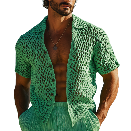 Men's Summer Breathable Knitted Hollow Short-Sleeved Shirt DTT25061711